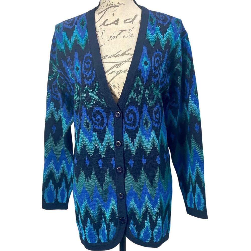 Vintage 90s Pappagallo Knit Grandpa Cardigan Button Front Geometric Colorful